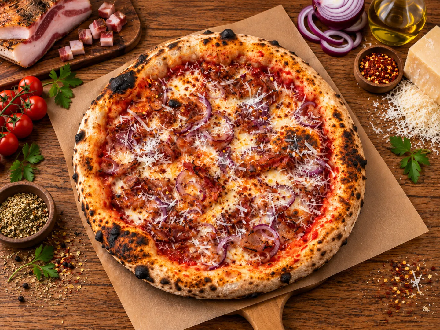 Amatriciana, Pizza 32 cm, ciasto neapolitańskie