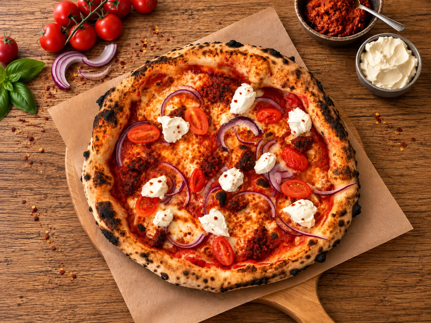 Nduja z mascarpone, Pizza 32 cm, ciasto neapolitańskie